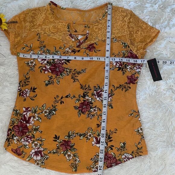 Nobo gold jade top large 11/13 lace floral jade gold scoop neck shirt new - Picture 7 of 11